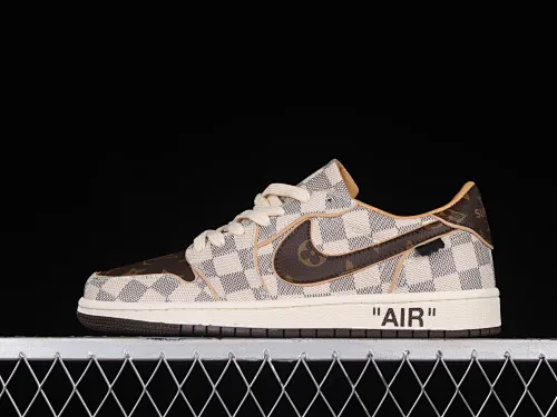 All categories Air Jordan Jordan series basketball shoes Air Jordan 1 Low gift box version Donkey brand x Air Jordan 1 Low OG Custom "Damier Azur/Brown/LV Monogram" AJ1 Joe 1 joint model classic low-top cultural versatile casual sports basketball shoes